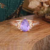3 Prong Unique Pear Cut Natural Amethyst Cluster Engagement Ring